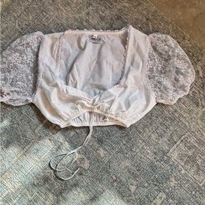 Chic White Lace Puff Sleeve Blouse